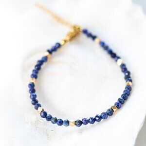 Beaded Bracelet Lapis Lazuli Gemstone Bracelet Gold accents Healing Crystal
